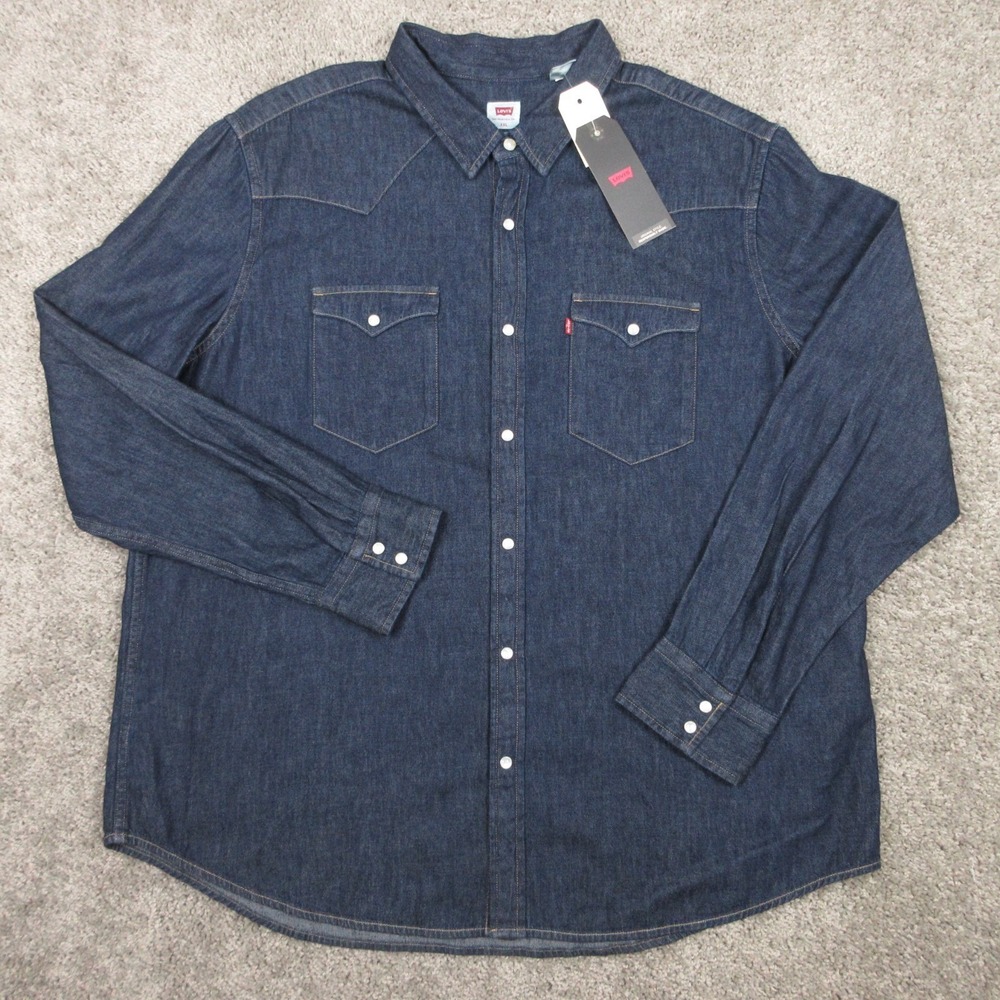 Levis Shirt Mens 2XL Blue Denim Pearl Snap Western Cowboy Chambray Rodeo Ranch